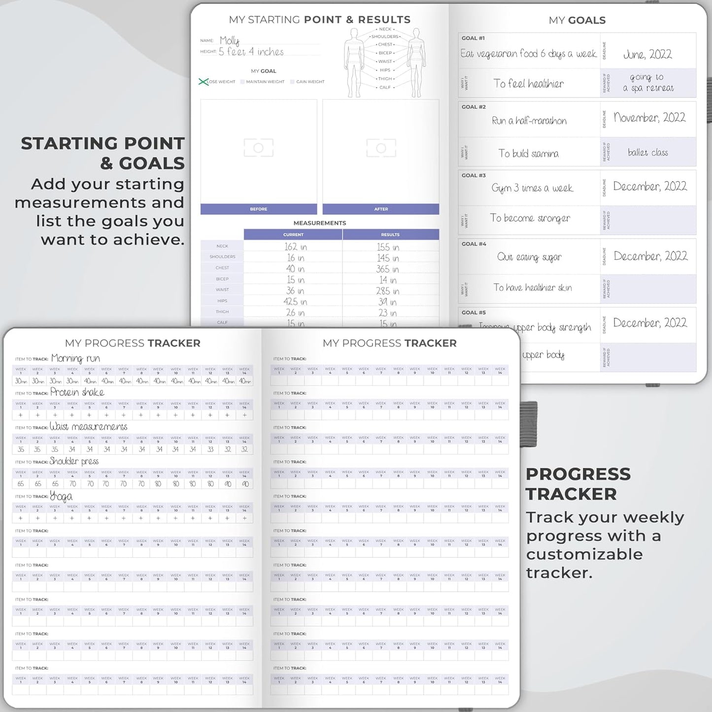 Clever Fox Fitness & Food Journal – Nutrition & Workout Planner for Women & Men – Diet & Gym Exercise Log Book with Calendars, Diet & Training Trackers - Undated, A5 Size, Hardcover (Forest Green)