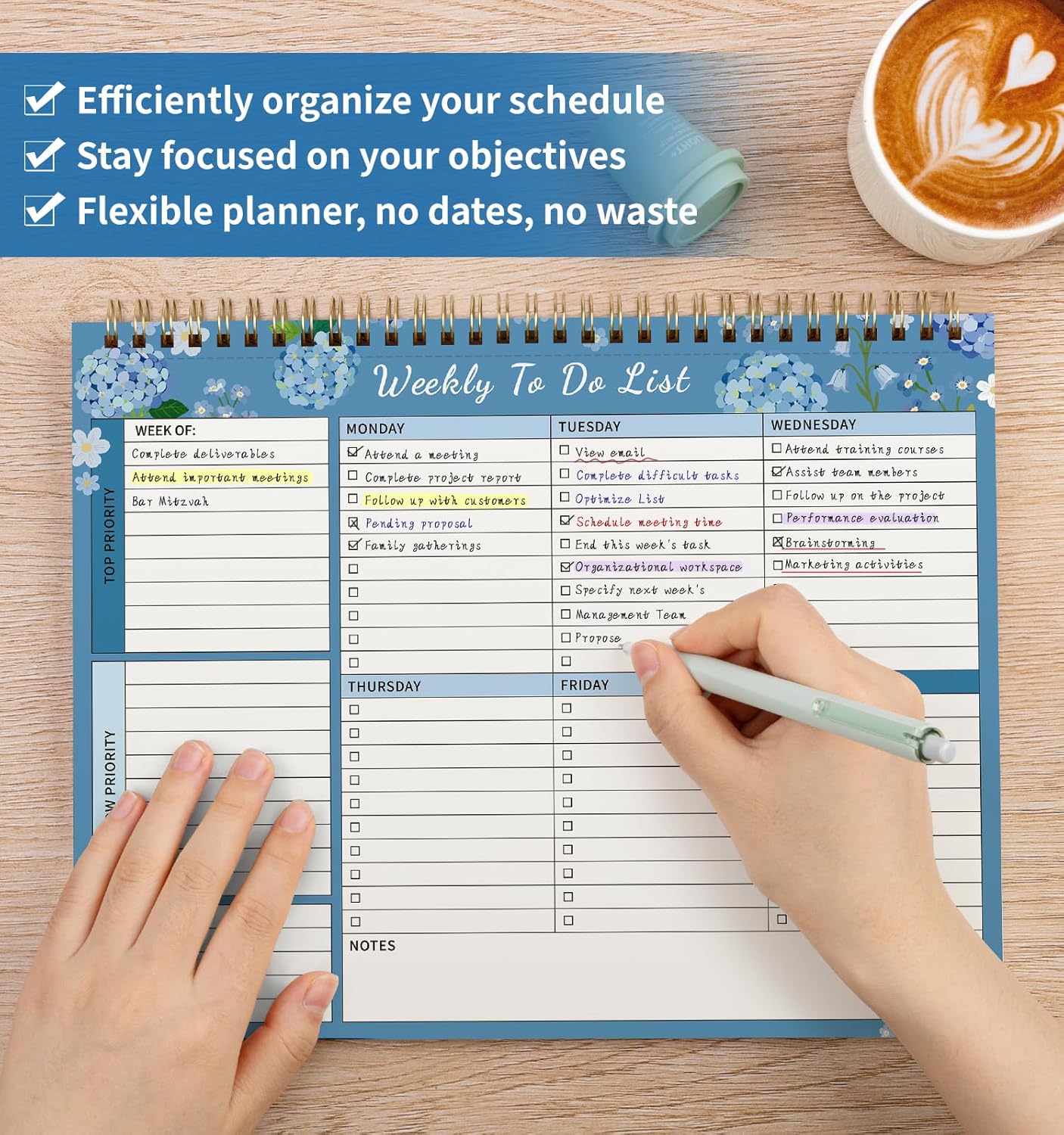 104 Pgs Weekly To Do List Notepad, 52 Duplex-Printed Undated Sheets 100 GSM（8.5"×11") Weekly Desk Planner For Work Home School Office Desk Accessories Supplies & Goal Setting Tasks - Green
