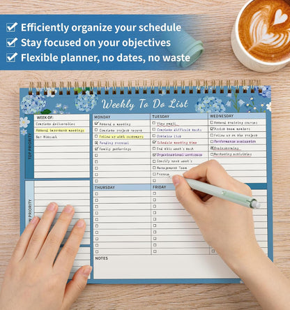 104 Pgs Weekly To Do List Notepad, 52 Duplex-Printed Undated Sheets 100 GSM（8.5"×11") Weekly Desk Planner For Work Home School Office Desk Accessories Supplies & Goal Setting Tasks - Green