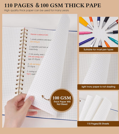 Dotted Notebook, Spiral Notebook Journal 8.5” x 11”, A4 Large Dot Grid Notebooks for Women Men, 100 GSM Dotted Paper, Plastic Hardcover Spiral Bullet Journals for Work School Sketching, Green