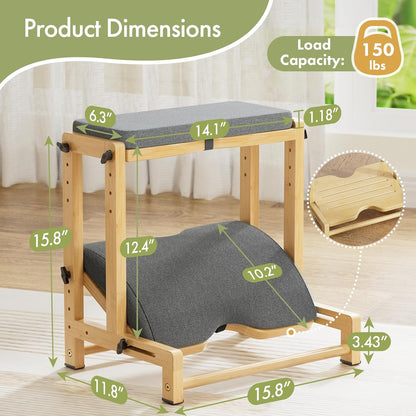 Double Step Foot Rest Under Desk, Adjustable Wooden Desk Foot Rest with 4 Heights, Ergonomic Foot Stool with Cushion for Office, Gaming & Study (Natural Color)