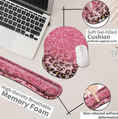 Mouse Pad with Wrist Support, Ergonomic Gel Mouse Pad Beautiful Flowers,Pink Hyacinths on Wood Panel，Non-Slip Durable, Memory Foam Keyboard Wrist Rest, Suitable for Office Typing Games