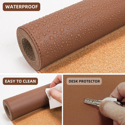 AFIING Large Desk Mat 47" x 17", Dual-Sided Natural Cork & PU Leather Desk Pad, Non-Slip Waterproof Mouse Pad for Office, Home & Gaming, Black
