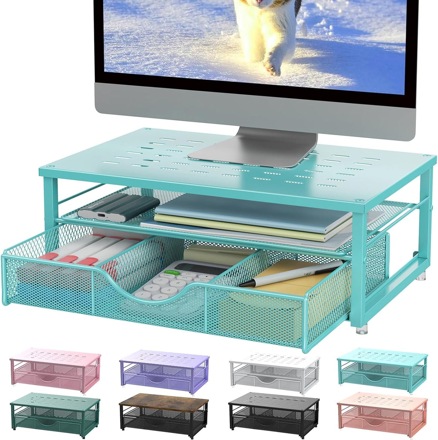gianotter Computer Monitor Stand Riser, office organizer with Drawer, Office Organizers Storage for Classroom Office Supplies (Wood)