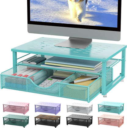 gianotter Computer Monitor Stand Riser, office organizer with Drawer, Office Organizers Storage for Classroom Office Supplies (Wood)