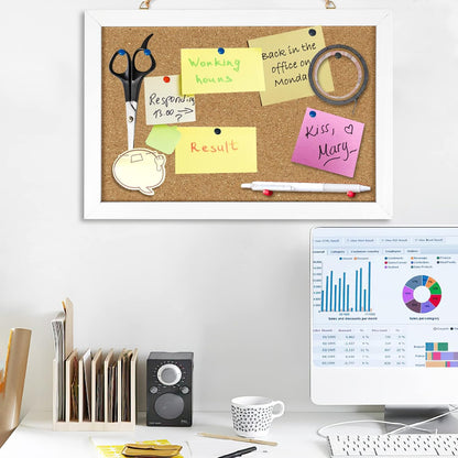 FEBSNOW Cork Board Bulletin Board 15.7 x 12 Inches with Rectangle White Frame Hanging Pin for Office Home Message Board or Vision Board Decoration