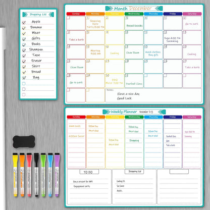 MaxGear Weekly Dry Erase Board for Fridge, 16"x12" Magnetic Calendar Whiteboard Planner for Refrigerator with Stain Resistant Technology, Include 7 Fine Point Markers and 1 Eraser