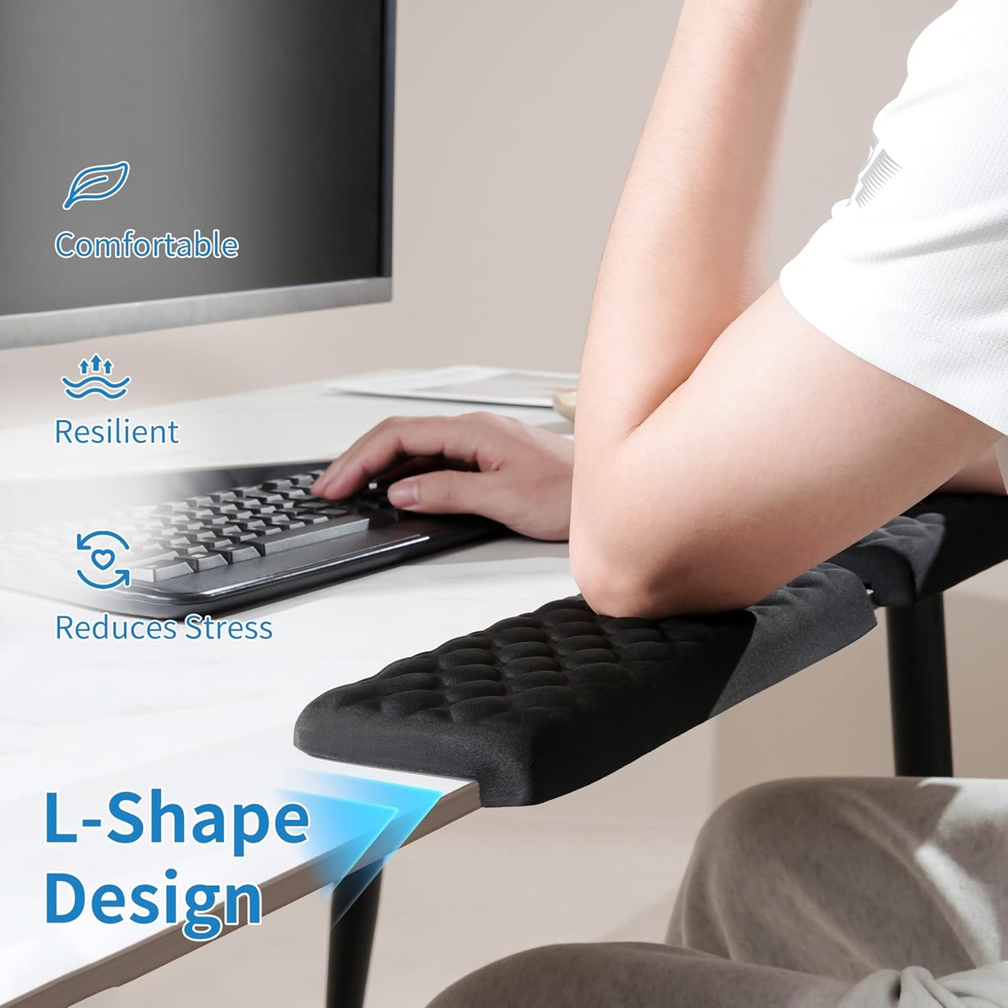 MEKASS L-Shaped Desk Wrist Rest Elbow, Forearm & Wrist Comfort Support for Table or Desk Edge, Non-Slip, Memory Foam Padding 2-Piece Set (Oval Black