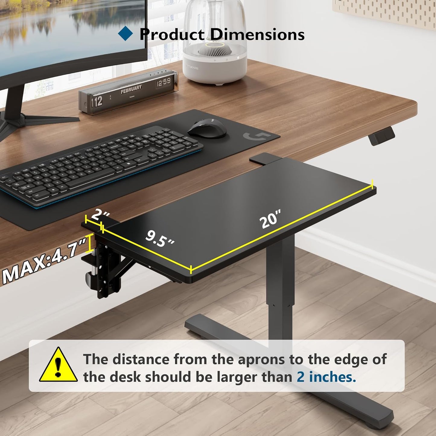 BONTEC Desk Extender Tray, 11.8"x5.9" Table Mount Arm Wrist Rest Shelf, 90°Foldable Elbow Support, Clamp on Computer Arm Rest for Desk, Office & Home Use, Durable & Easy to Install, Black Carbon Fiber