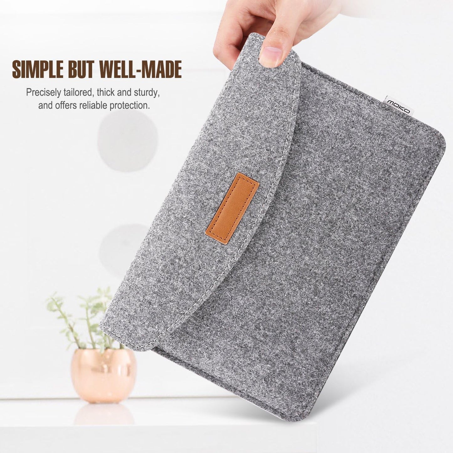 MoKo 9-11 Inch Felt Tablet Sleeve Bag Carrying Case Fits with New 11-inch iPad Air M2, New 11-inch iPad Pro M4, iPad 10th Gen 10.9, iPad 9/8/7th 10.2, iPad Air 5/4th 10.9, iPad 9.7 - Dark Gray
