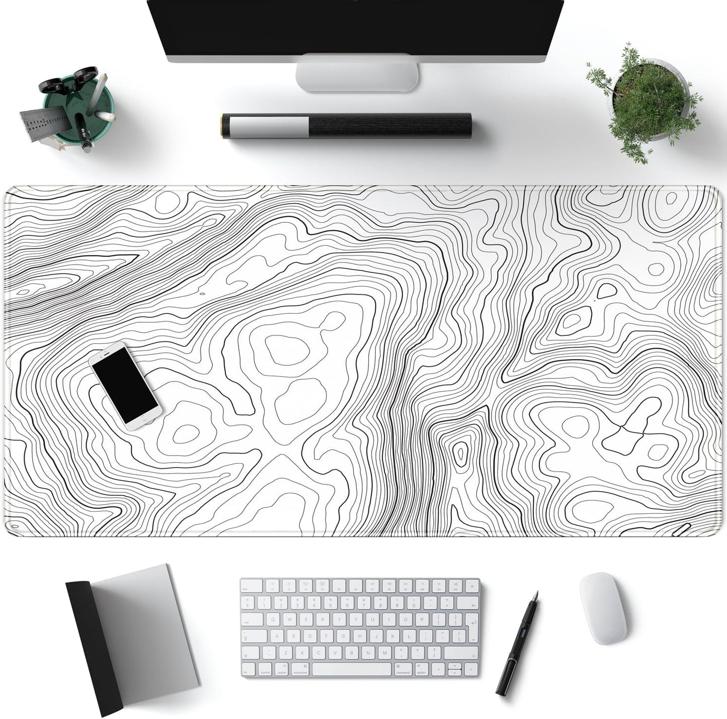 World Map Desk Mat Historical World Map Desk Pad Extra Large Computer Mouse Pad XL Black Topographic Mousepad Keyboard Pad for Desk Gaming Computer Laptop Office Non-Slip Desk Pad 31.5x11.8 in