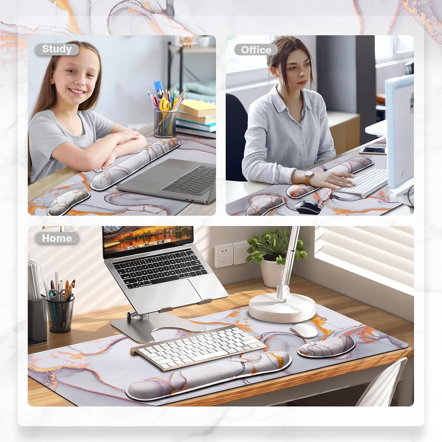 Gimars Upgrade Enlarge Silky and Superfine Fabric Gel Memory Foam Keyboard Wrist Rest Set, Ergonomic Keyboard Mouse Wrist Support for Typing Pain Relief, Comfort for Office, Gaming, Computer, Black