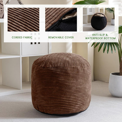 HIGOGOGO Round Stuffed Pouf Ottoman, Corduroy Poufs with Foam Chunk Filling, Furry and Fluffy Pouf Foot Stool Storage Ottoman, 20 X 15 Floor Poufs Foot Rest for Living Room, Dark Grey