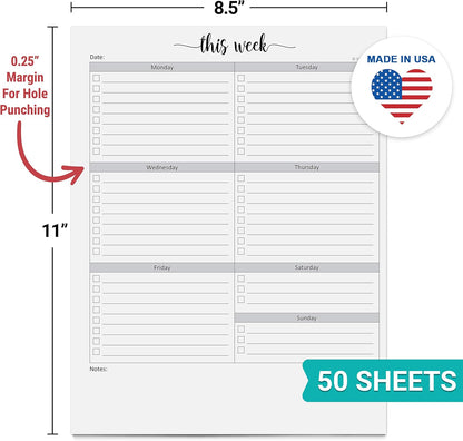 321Done Weekly Checklist Notepad - 50 Sheets (5.5" x 8.5") - This Week to Do Notepad Tear Off Planning Pad, Planner Checklist Organizing - Made in USA - Simple Script