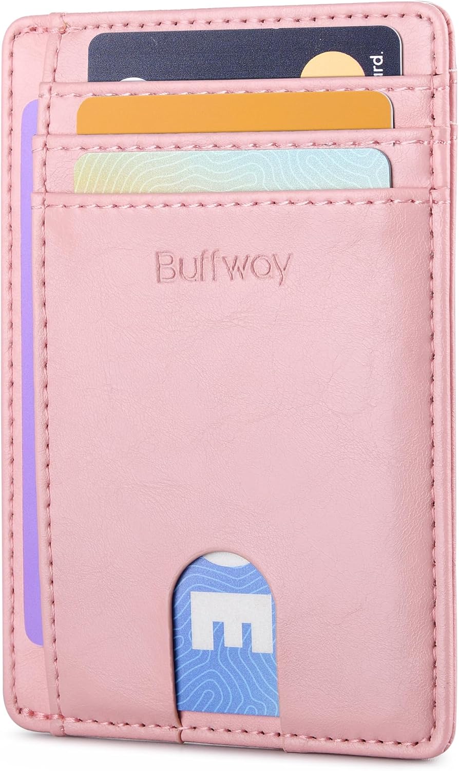Buffway Slim Minimalist Front Pocket RFID Blocking Leather Wallets for Men and Women - Carbon Fiber Black - Colors A