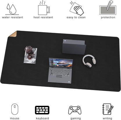 Chihein 2XL 35" x 16" Cork & PU Leather Desk Mat, Dual Sided Desk Pad Protector, Waterproof Writing Blotter for Gaming, Office, Home (Black)