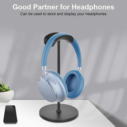 T-fun Headphone Stand, Curved Headset Stand with Aluminum Rod ABS Solid Base Gaming Headset Holder for Desk Headphone Accessories for Organization and Display, Black