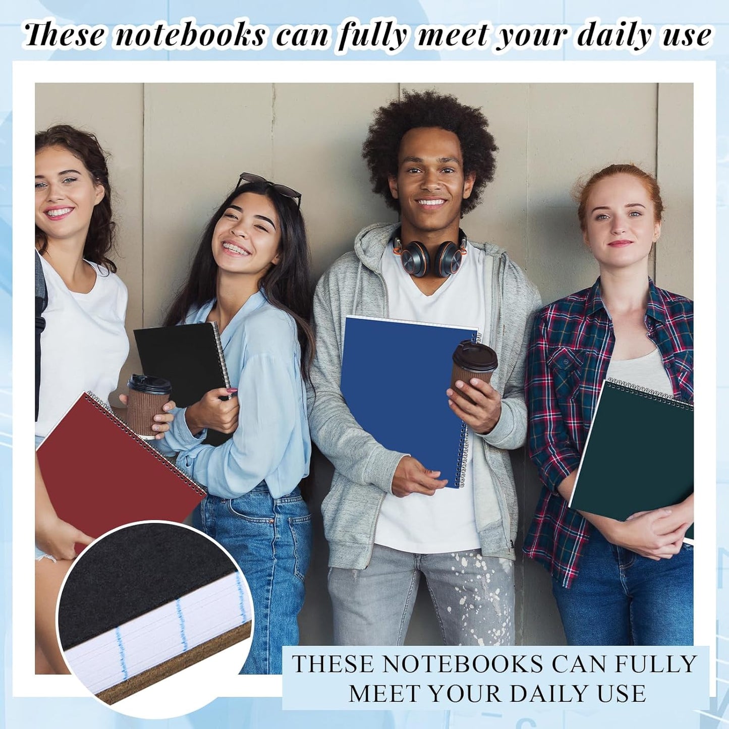 MotiMind 4 Pack Landscape Notebook Top Spiral Bound 11 x 9.5 Inch College Ruled Legal Pads Horizontal Notepad with Hole Punched Pages for Office School Meeting Project Notes Daily Use, White
