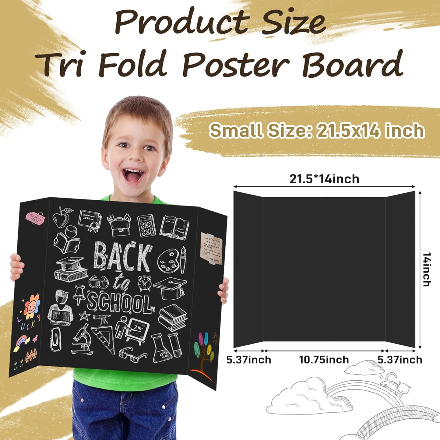 PSHVYM 4 Pcs Trifold Poster Board, 26 x 17 inches Poster Board with Double Sided Tapes and Cardboard, Corrugated Presentation/Display Board for School Project, Science Fair, Business