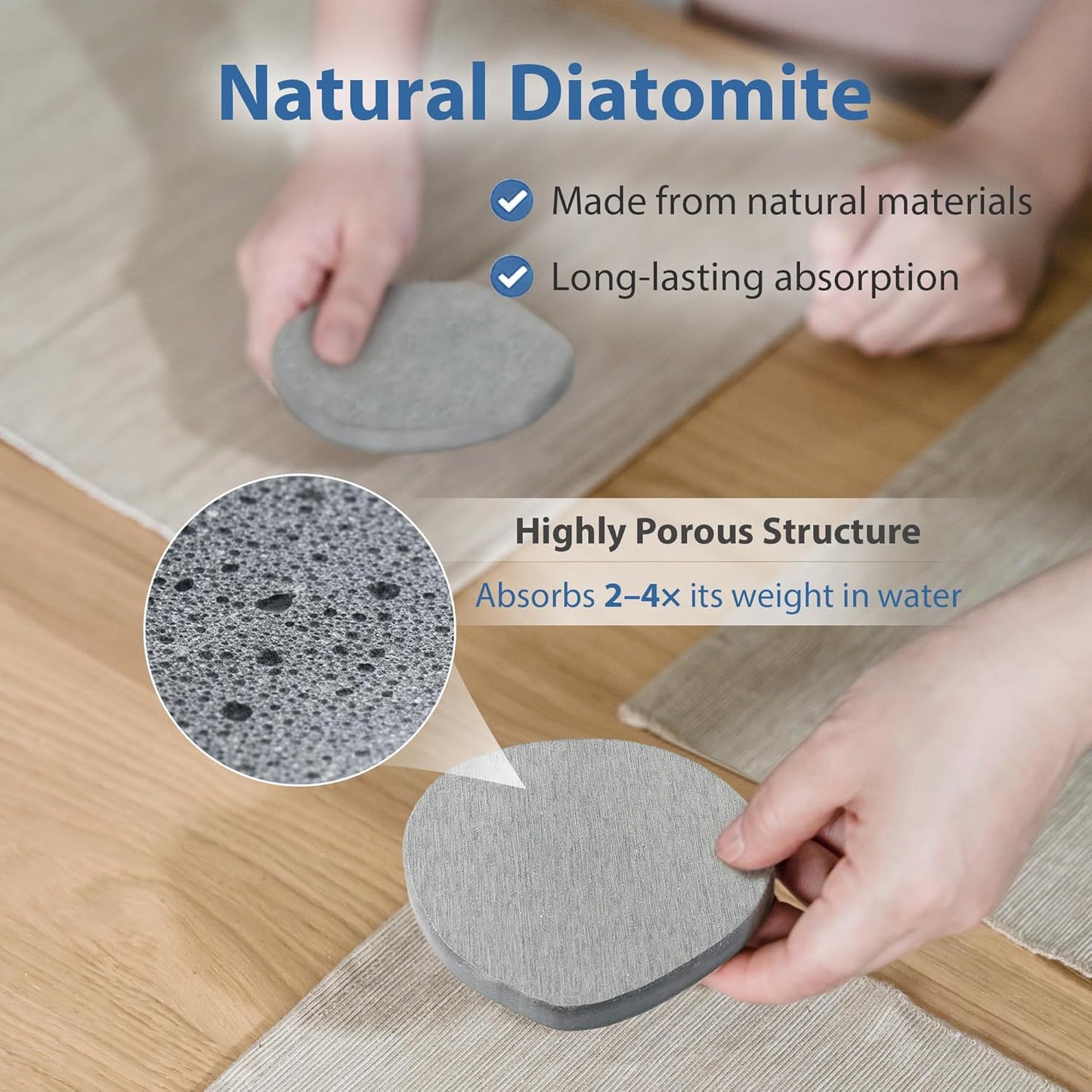 Diatomaceous Earth Coasters Set of 2 for Drinks, Moisture Water Absorbent Stone Coasters for Table Desk at Work, Water Absorbing Instant Drying Diatomite, Modern White