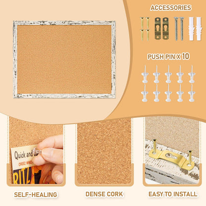 DOLLAR BOSS White Cork Board for Wall - 24 X 18 Inches, Rustic Wooden Frame Bulletin Board, Decorative Hanging Pin Board for Office & Home Decor