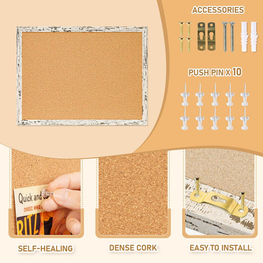 DOLLAR BOSS White Cork Board for Wall - 24 X 18 Inches, Rustic Wooden Frame Bulletin Board, Decorative Hanging Pin Board for Office & Home Decor