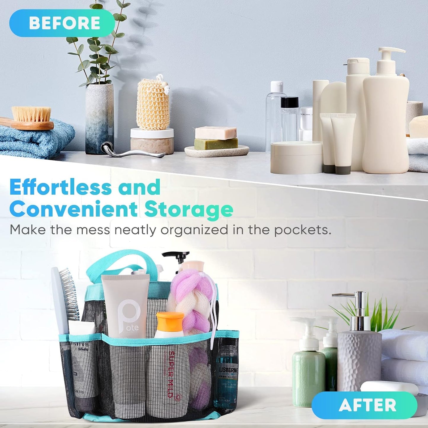 EUDELE Mesh Shower Caddy Portable for College Dorm Room Essentials, Shower Caddy Dorm with 8-Pocket Large Capacity for Beach, Swimming, Gym, Travel essentials