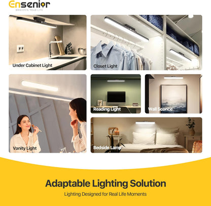 Ensenior Light Bar, 14 inch Rechargeable Under Cabinet Motion Sensor Lighting with Stepless Dimming Magnetic 3CCT Remote 2000mAh, Motion Sensor Light Indoor for Kitchen, Vanity Mirror, Closet, 2 Pack