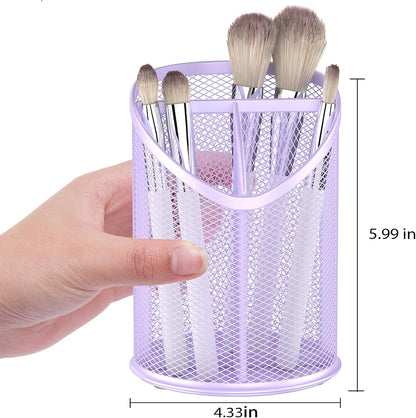 Delifox 2 Pack Pen Holder Mesh Round Pencil Holder Desktop Organizer 3 Compartments, Black
