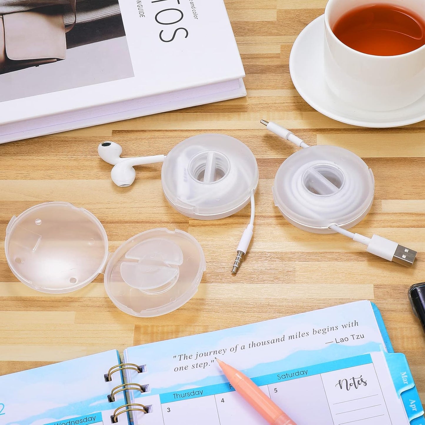 9 Pcs Charging Cord Organizer Portable Charger Cord Holder Round Storage Cable Winder Retractable Cable Management Flexible USB Cable Reel for Home Office Classroom, Transparent
