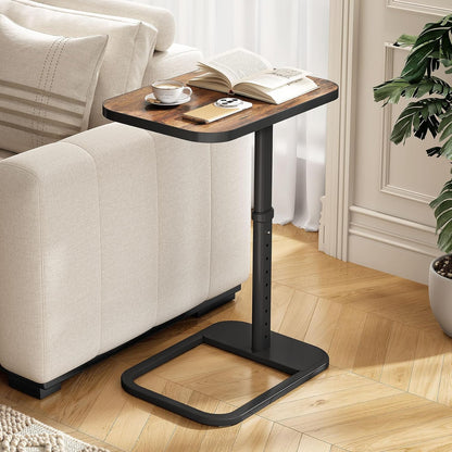 Kitstorack TV Tray Table, Adjustable Height & Flip-Top & Rounded Metal Corners, Snack Table for Couch, Sofa, Bed, Chair, Living Room, C Shaped End Side Table for Eating, Dinner or Laptop, Small Spaces