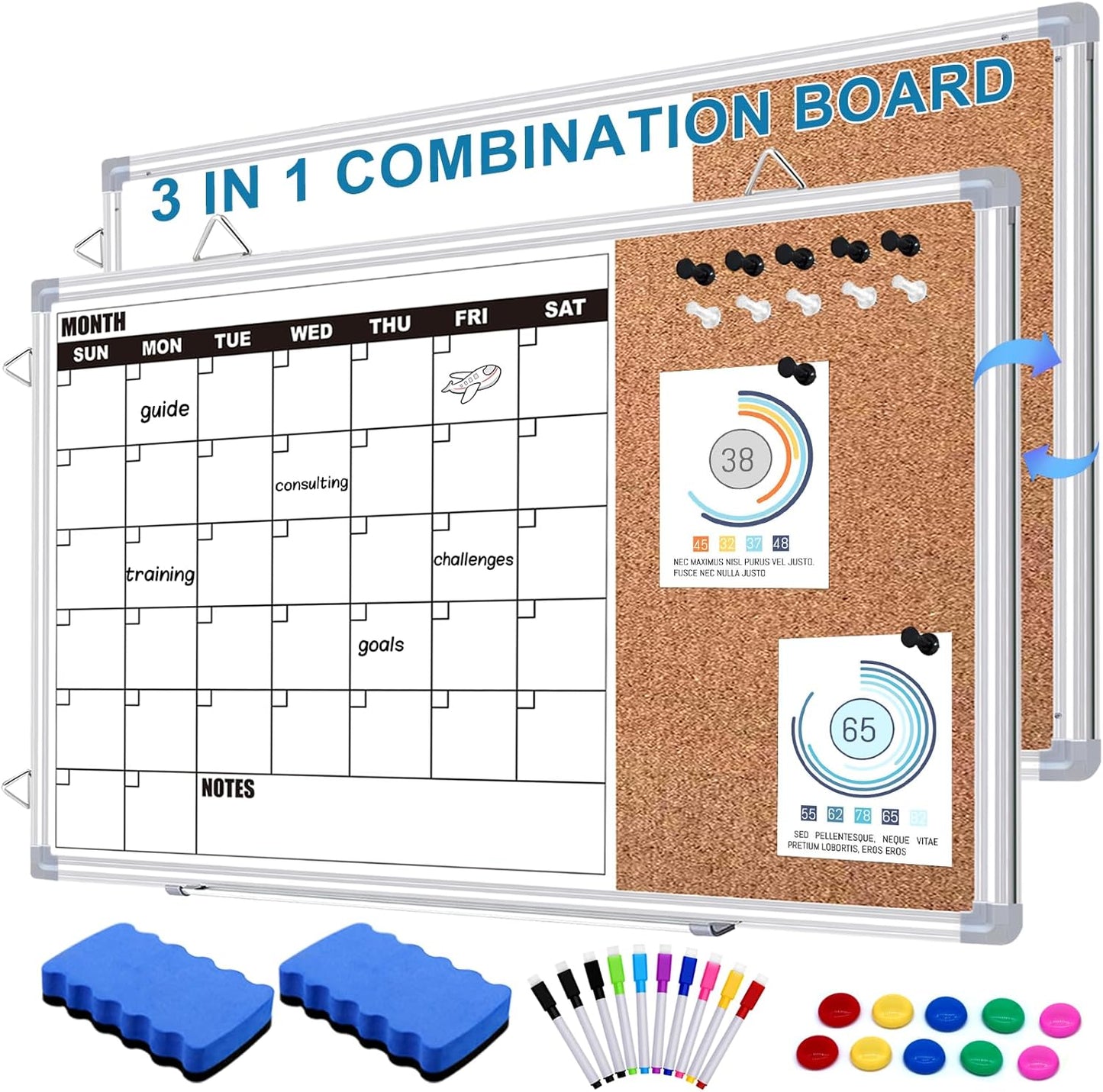 Weekly Planner Whiteboard, Weekly Dry Erase Board for Wall 16" x 12", Double-Sided Weekly Calendar Whiteboard with Pen Tray & Hook, Hanging Writing Schedule Board for Home, School, Office