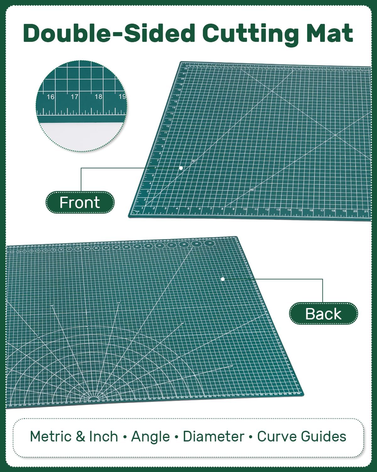 Self Healing Cutting Mat, 17" x 23", Double-Sided Rotary Cutting Mat for Sewing, Quilting, Scrapbooking & Craft, Large Craft Cutting Board for Hobby Use(A2)