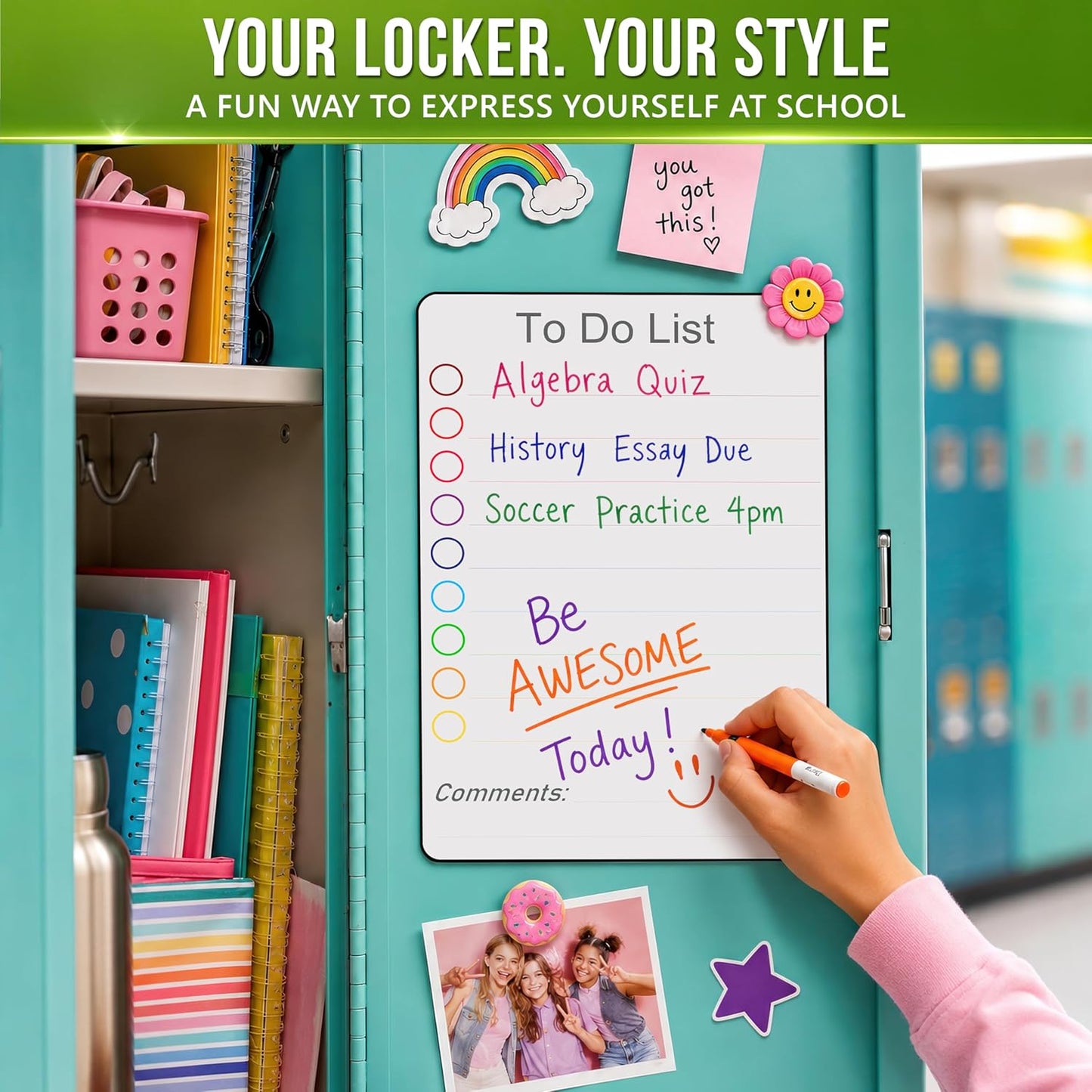 Small Magnetic Whiteboard for Locker to Do List 5x7 A5 - Mini Lined Dry Erase Board for School - Locker White Board Magnet Organizer - Magnetic Whiteboard for Locker Decor Classroom Daily Checklist