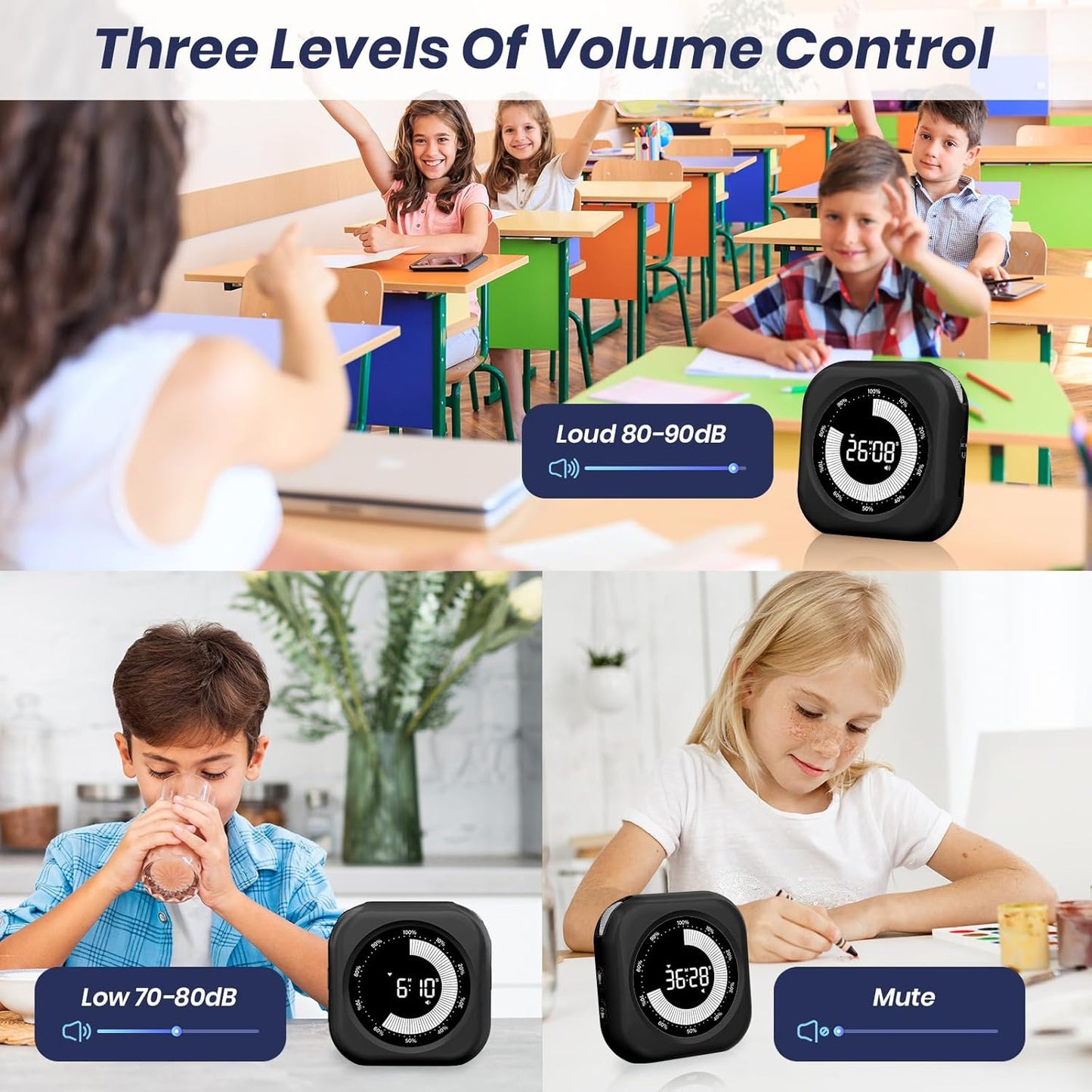PERSUPER Visual Timer for Kids, 10 Hours Countdown/Up, with Rechargeable, 3 Volume Levels, 3 Brightness Display, and Magnetic, Homeschool Study Tool, Large Digital Timers for Classroom, Kitchen