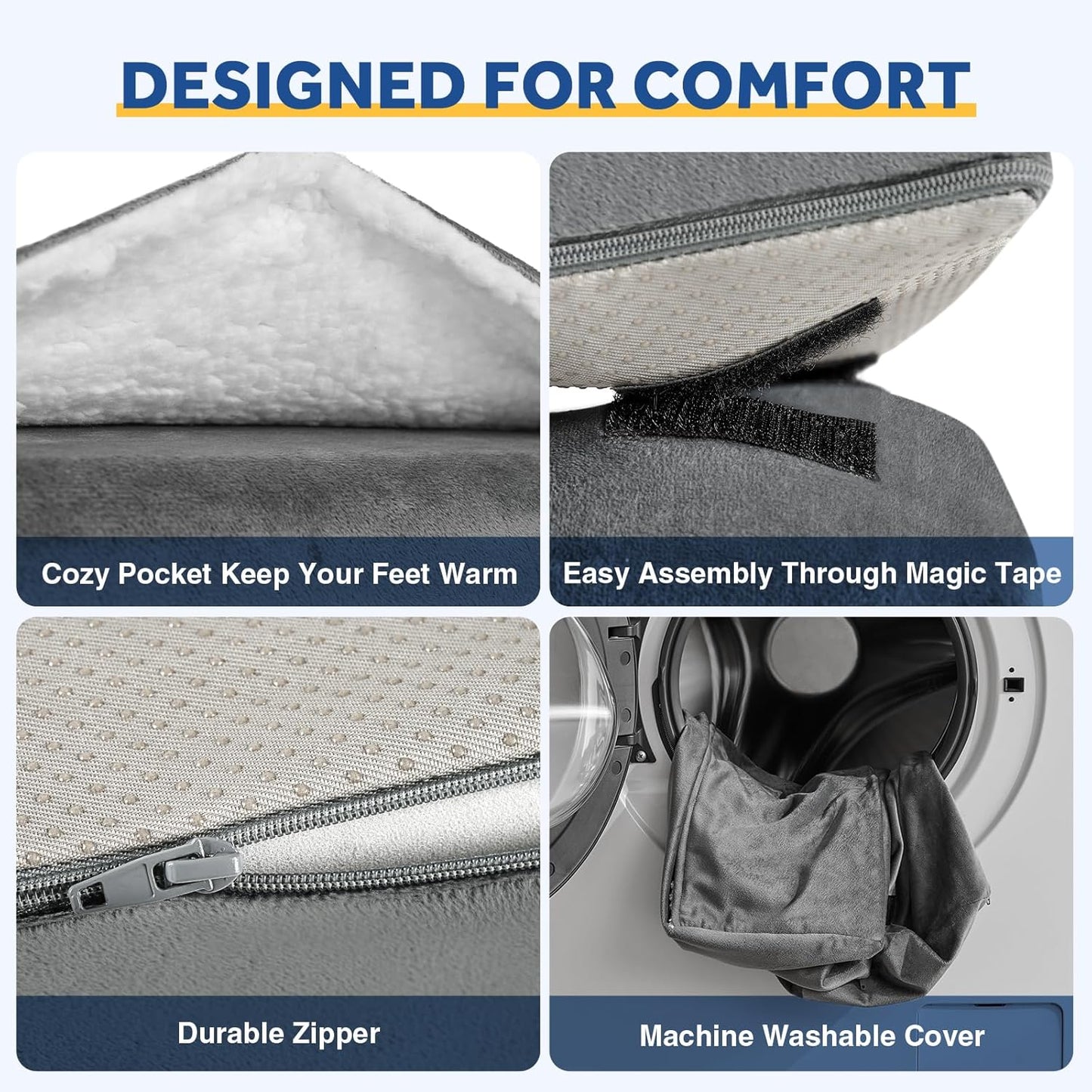 Foot Rest for Under Desk at Work, Adjustable Footrest for Office Chair & Gaming Chair,Ergonomic Footrest Pillow Desk Foot Stool with Washable Cover for Home, Airplane, Travel (Black)