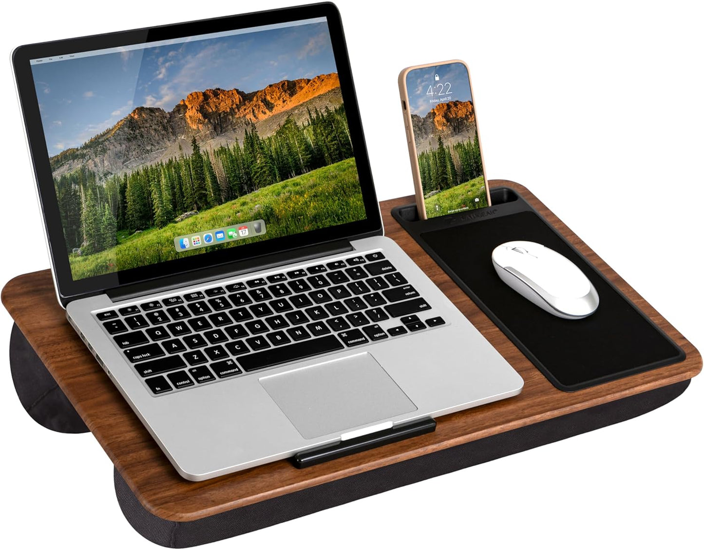 LAPGEAR Home Office Lap Desk with Device Ledge, Mouse Pad, and Phone Holder - Black Carbon - Fits up to 15.6 Inch Laptops - Style No. 91588