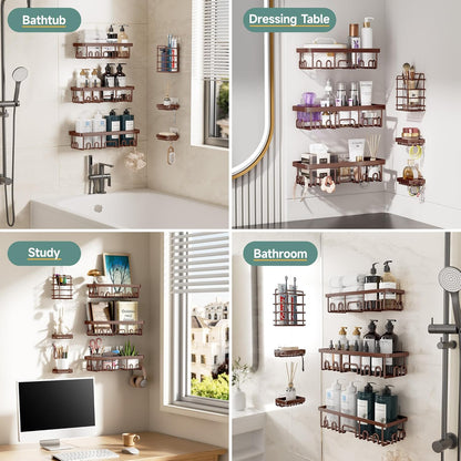 Veken Shower Caddy 6-Pack, Advanced Rustproof Design, No Drilling Adhesive Shelves, Rack with Soap Holder, Large Capacity Bathroom Organizers and Storage, Wall-Mounted Kitchen & Home Decor