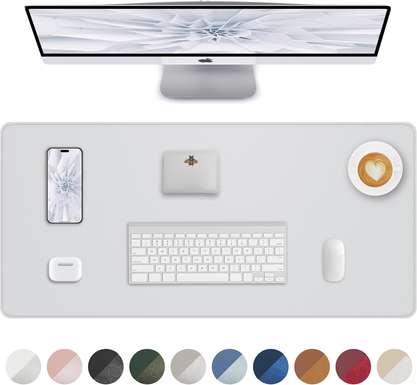 AFIING Desk Pad Protector 23.6" x 13.7" - Non-Slip Waterproof PU Leather Desk Mat for Mouse, Keyboard, Laptop, Office and Home Workspace (Beige)