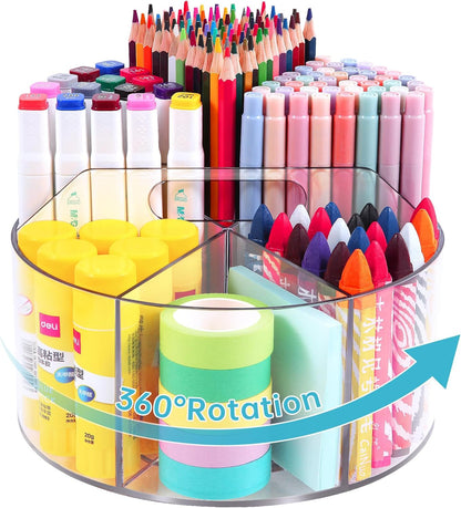 Rotating Pencil Holder for Desk, 5 Slots 360-Degree Spinning Acrylic Pen Holder for Desk, Marker Holder Caddy Art Supply Organizer Pen Organizer for Office Home School