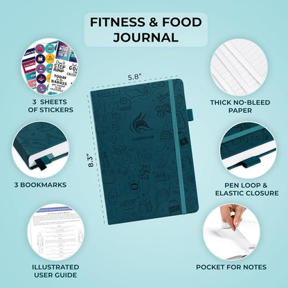 Clever Fox Fitness & Food Journal – Nutrition & Workout Planner for Women & Men – Diet & Gym Exercise Log Book with Calendars, Diet & Training Trackers - Undated, A5 Size, Hardcover (Forest Green)