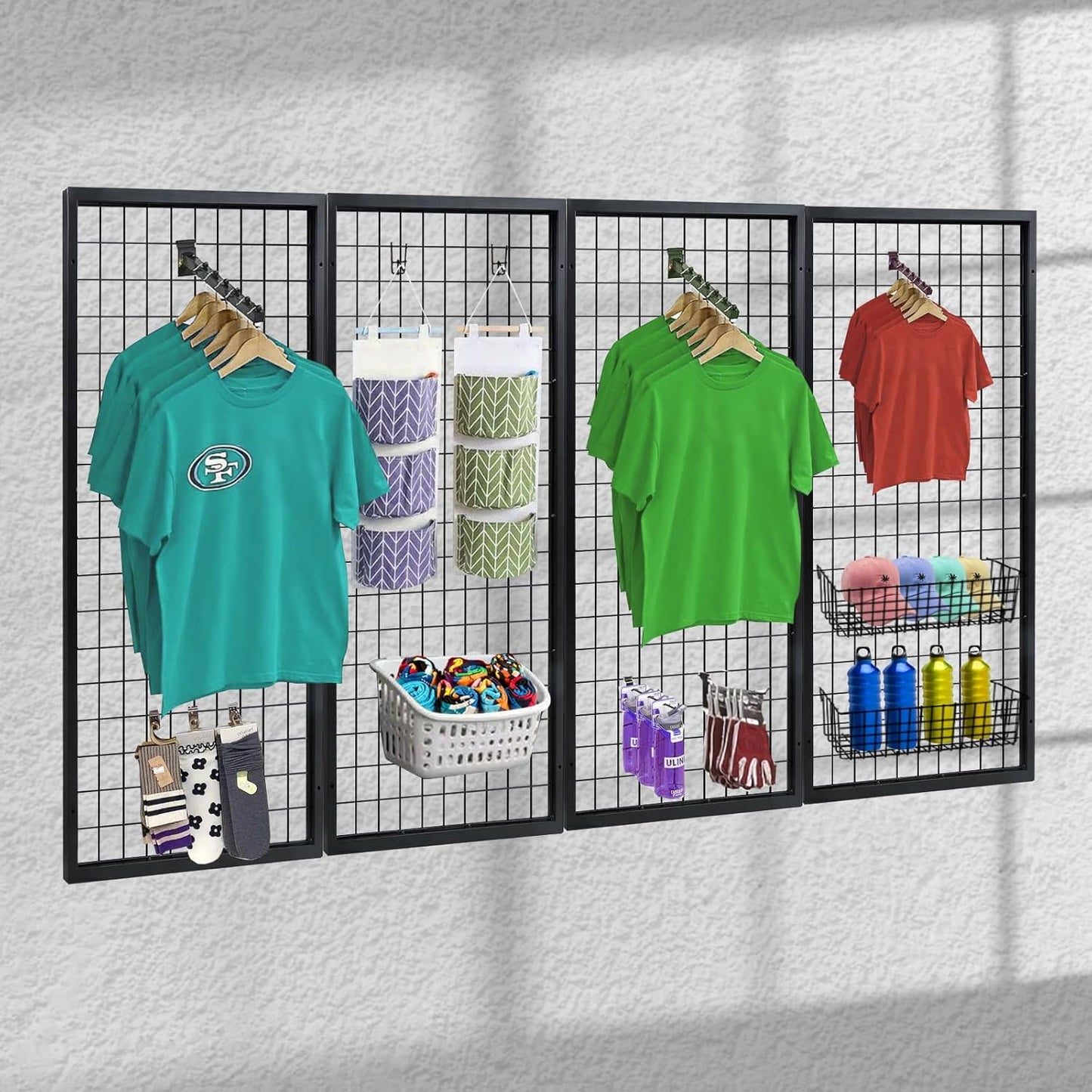 NectaCol 3 Packs Grid Wall Panels, Metal Black Wire Grid Panel, Gridwall Display Rack, Heavy Duty Gridwall Panels for Retail Display