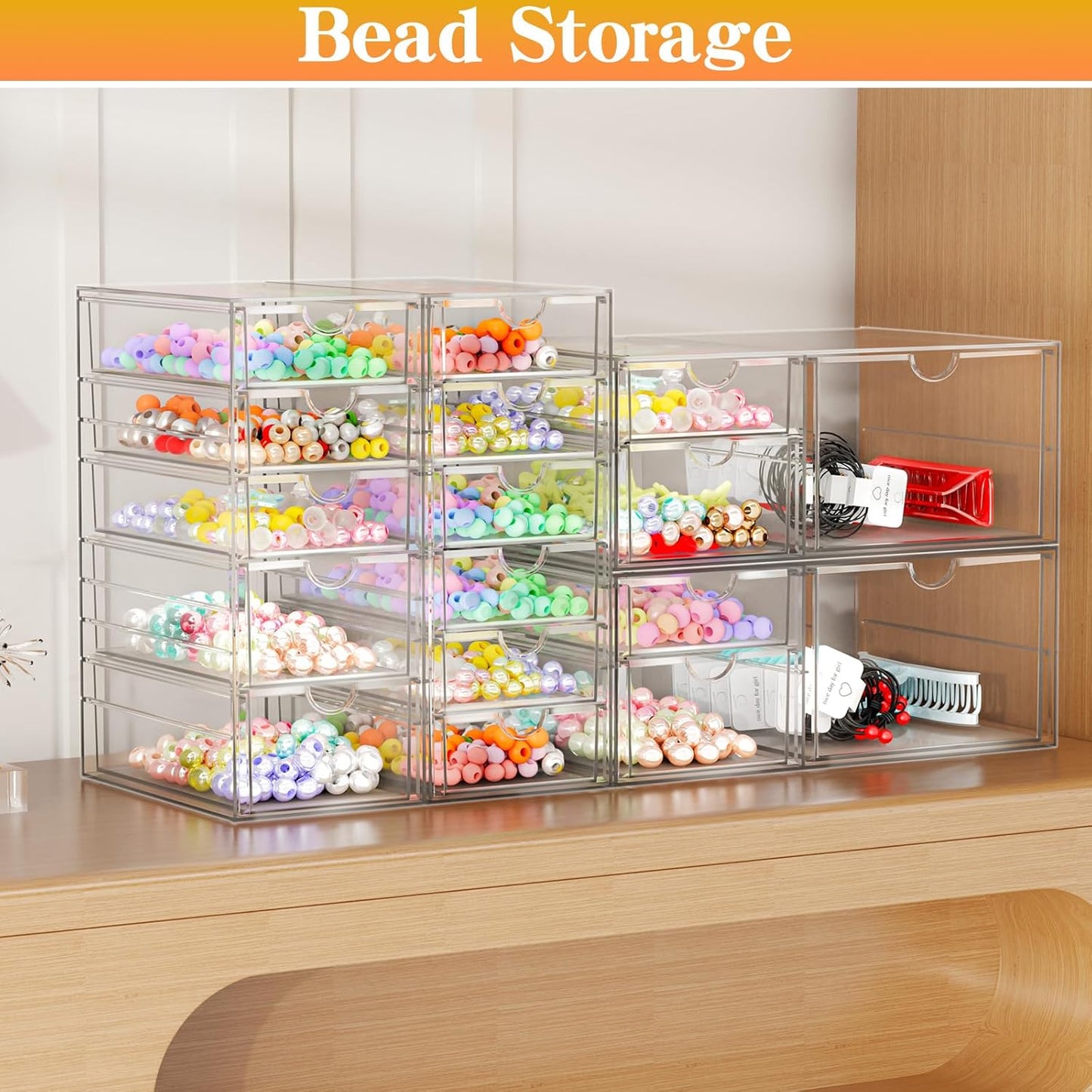 Acrylic Makeup Organizer with 13 Drawers, Bathroom Counter Organizer, Acrylic Organizers, Desk Organizer, Office Supplies, Storage Drawers for Cosmetic, Pencil, Coffee, etc 3 Pack