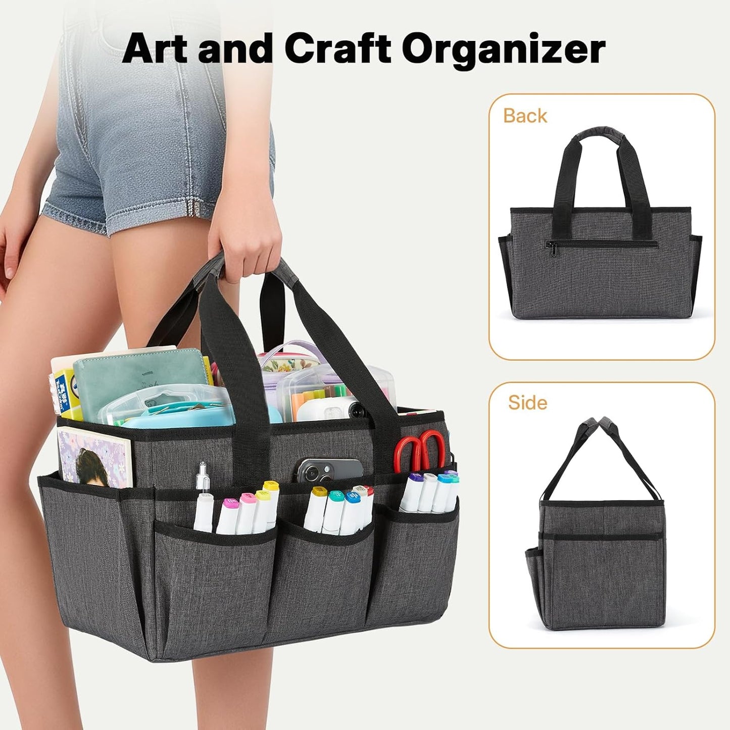 Craft Organizer Tote Bag, Art Organizer, Craft Caddy with Multiple Pockets, Storage Bag for Sewing Tools, Art Supplies, Home and Office (Cat Print)