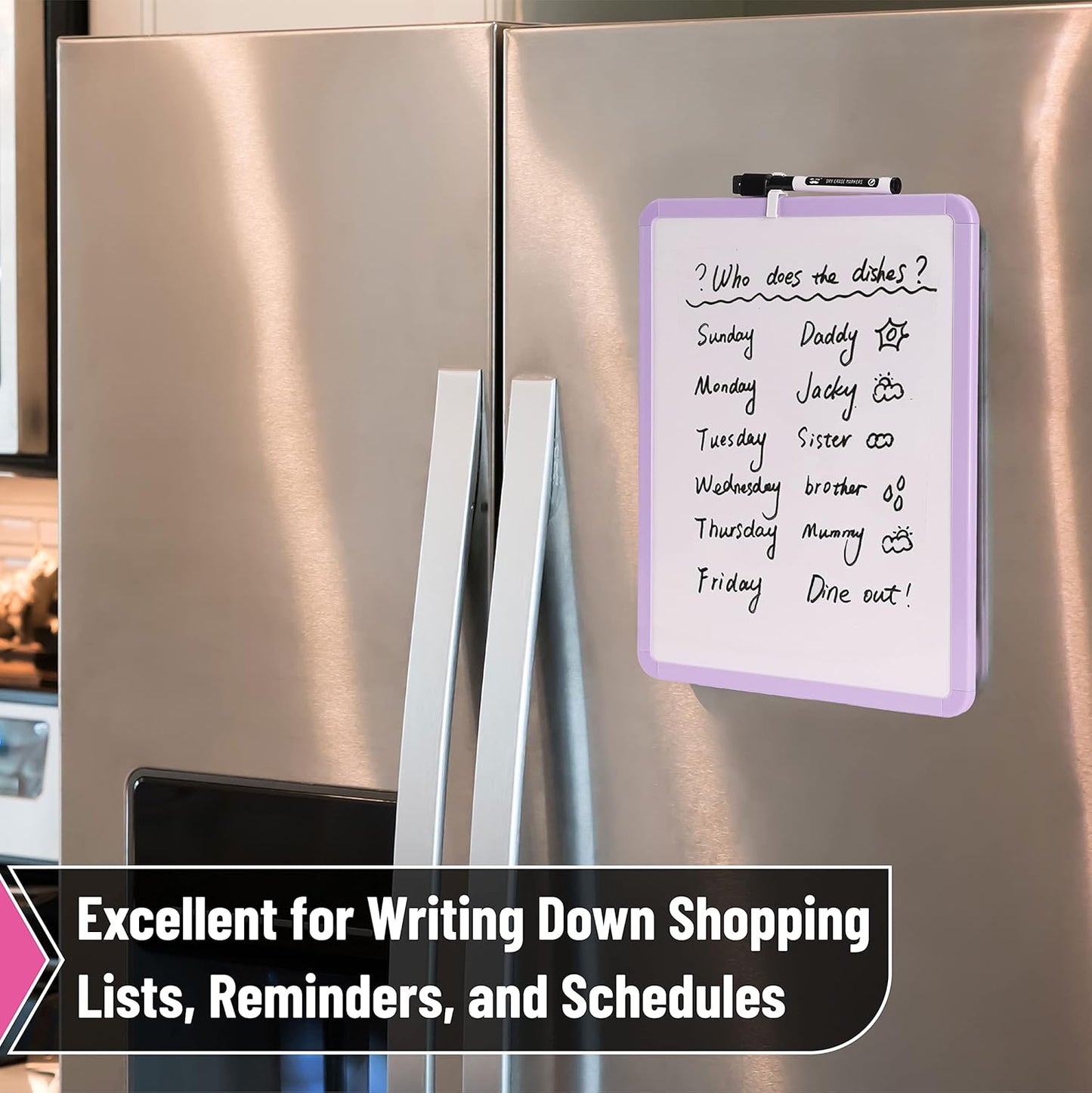 Mr. Pen- Dry Erase Board, 14” x 11” with a Black Dry Erase Marker, White Frame, Small Mini White Board for Students, Fridge, Wall, Locker, Includes Double Sided Tapes