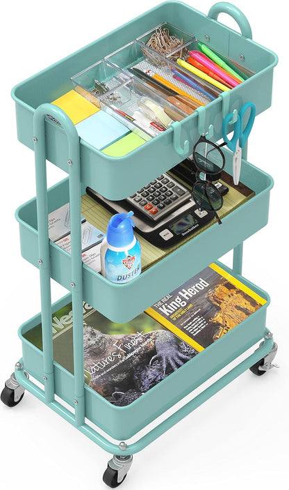 Simple Houseware 3-Tier Heavy Duty Metal Utility Rolling Cart, White