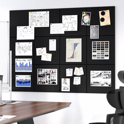 Neatsure Large Cork Board for Wall, Black Felt Bulletin Board with Pushpins, 36" x 24" 6 Panels Wall Tiles, Tack Push Pin Boards for Office