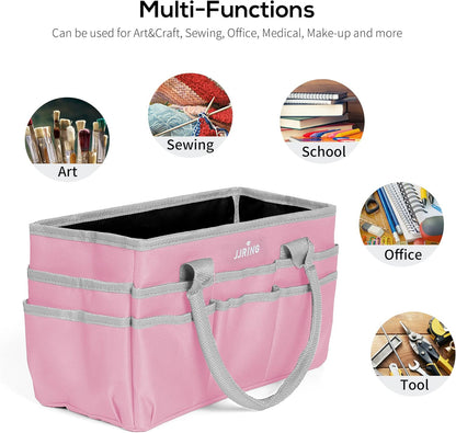 Jjring Craft and Art Organizer Tote Bag - 600D Silver Nylon Fabric Art Caddy with Pockets - for Art, Craft, Sewing, Medical, and Office Supplies Storage