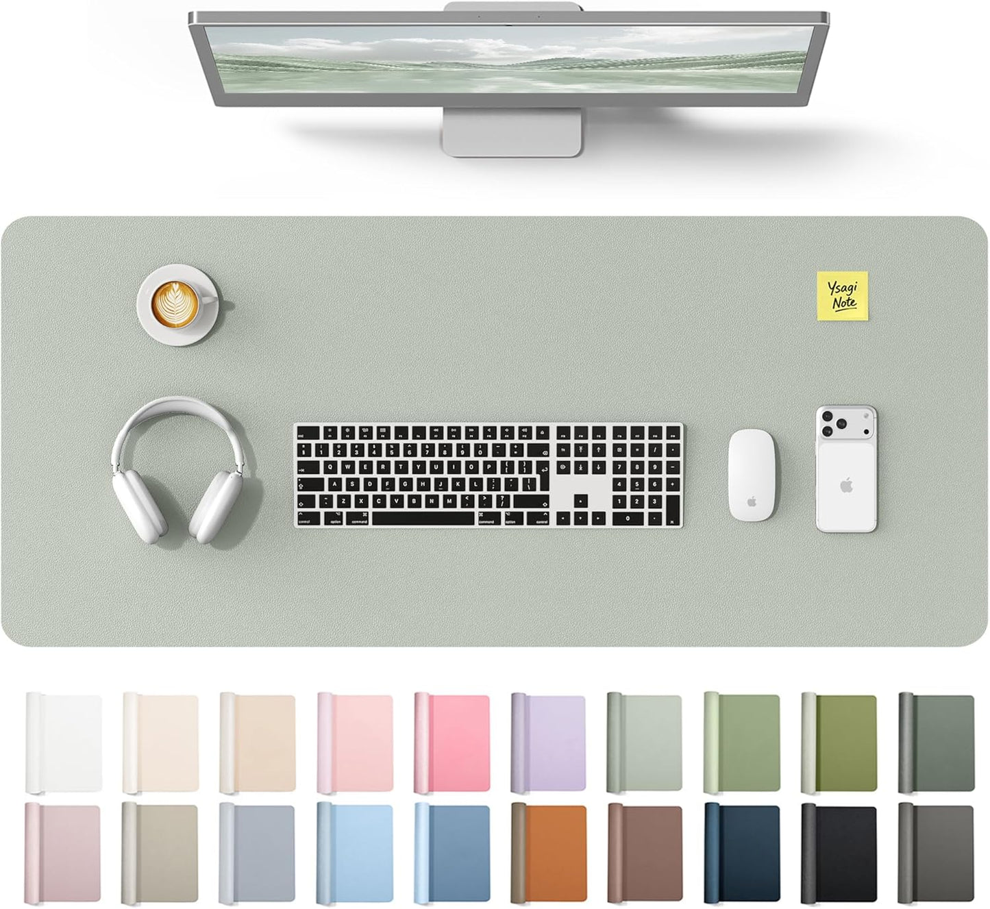 YSAGi Leather Desk Pad Protector, Office Desk Mat, Large Mouse Pad, Non-Slip PU Leather Desk Blotter, Waterproof Laptop Desk Writing Pad for Office and Home (23.6" x 13.8", Eggshell) - Colors B