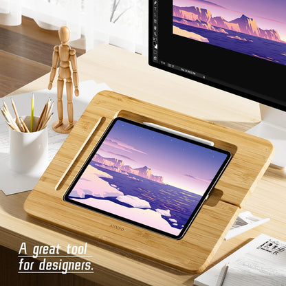 AFOOYO Bamboo Tablet Drawing Stand - Portable & Adjustable 5 Angles,Laptop Stands Riser, Book Reading Stand,Compatible with 9.7/10.2/10.5/10.9/11 inches